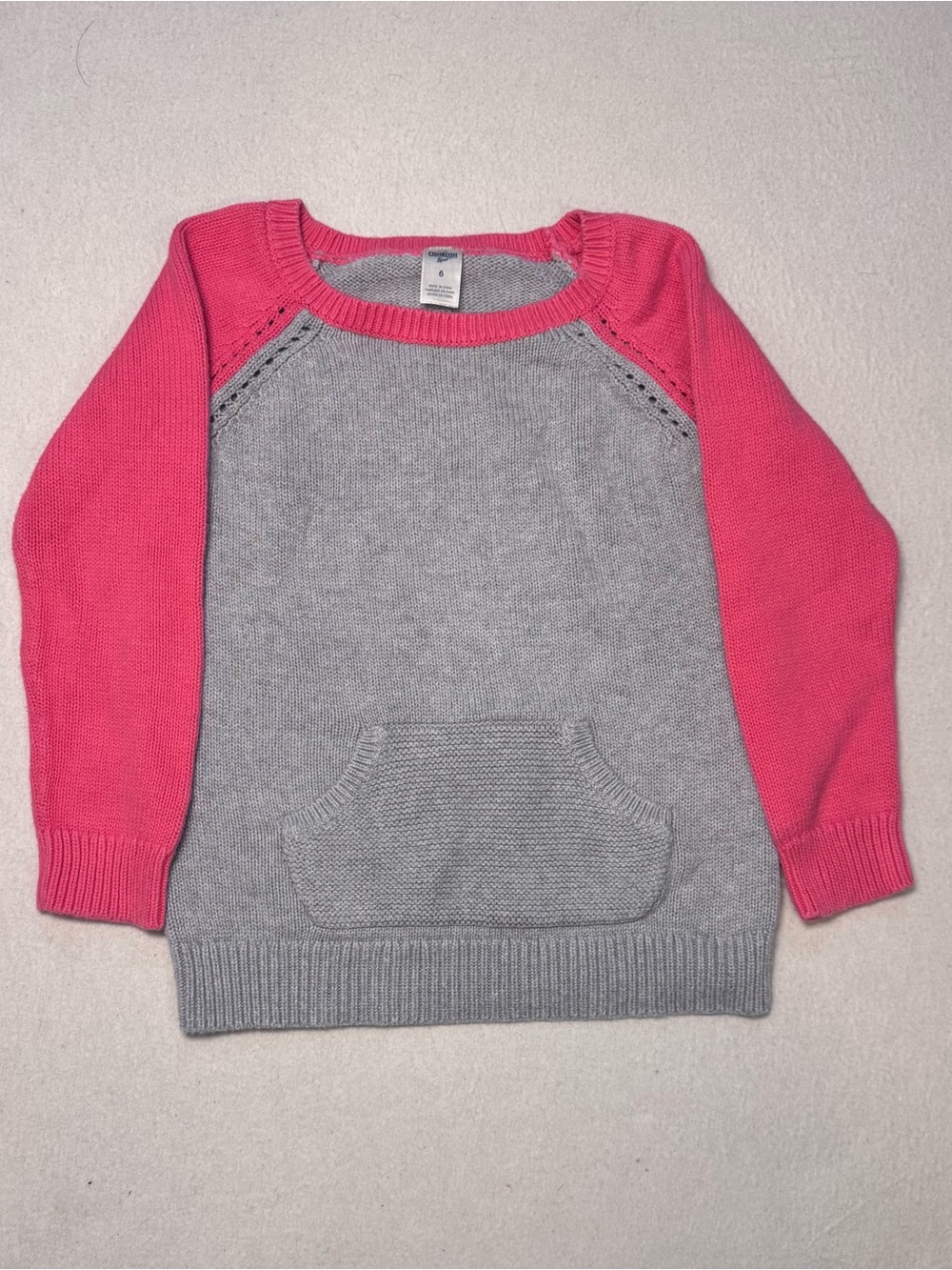 Girl’s Sweater Grey & Pink Raglan Sleeve Preppy Retro Sport Academia Soft Girl